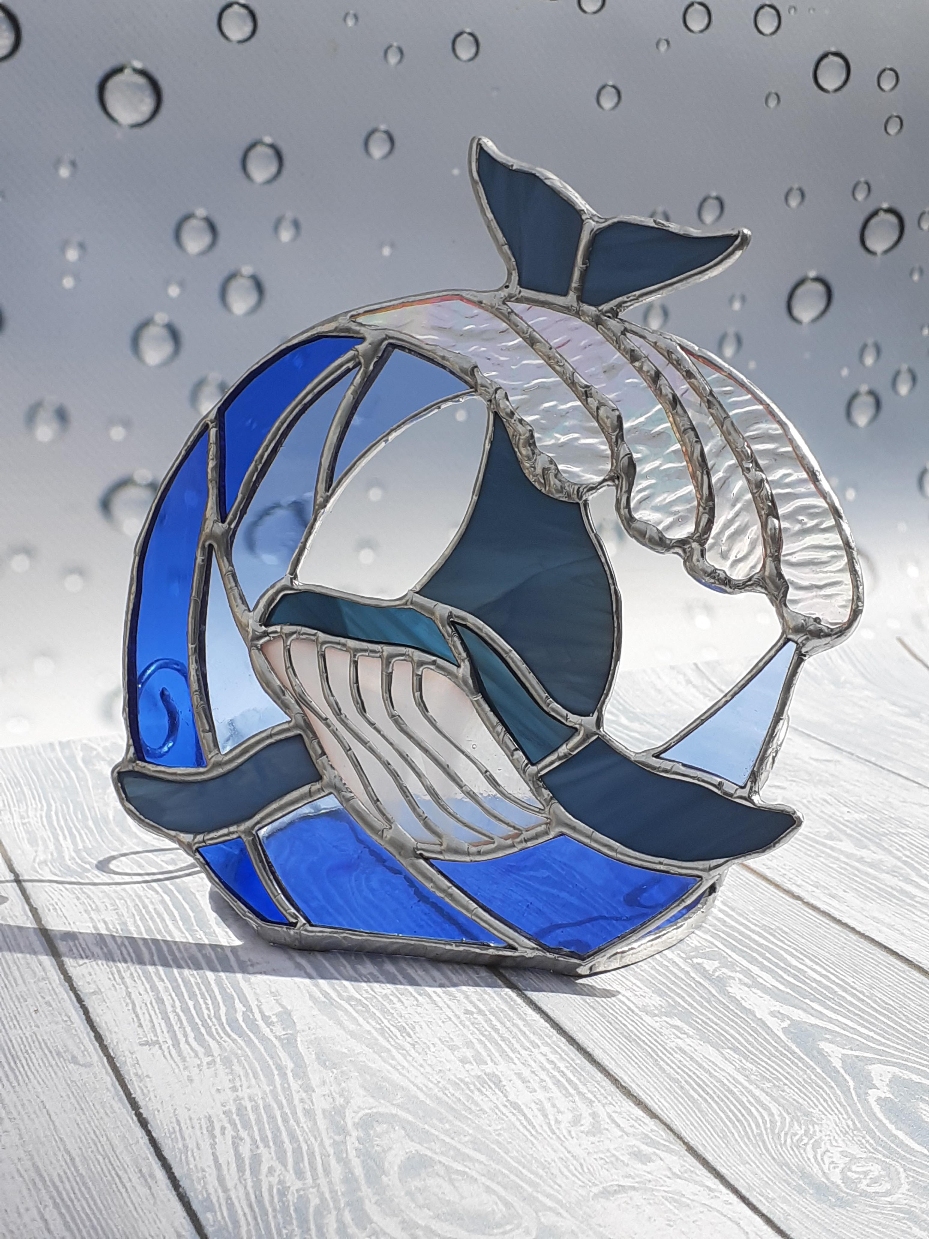 Stained Glass Whale Candle Holder, Ocean Wave Stained Glass Inspire