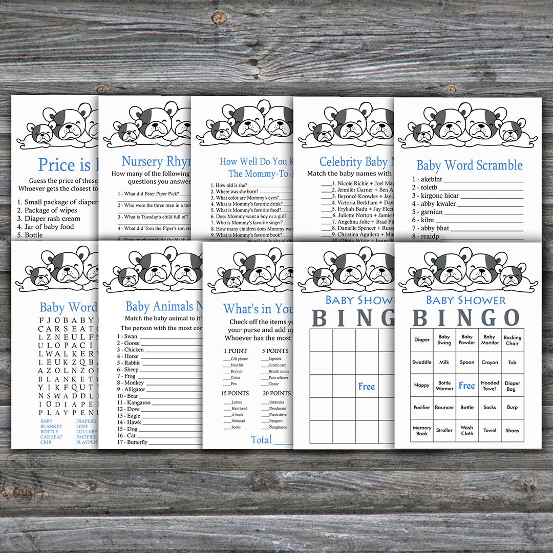 French Bulldog baby shower games bundle,Dog Baby Shower game Inspire Uplift