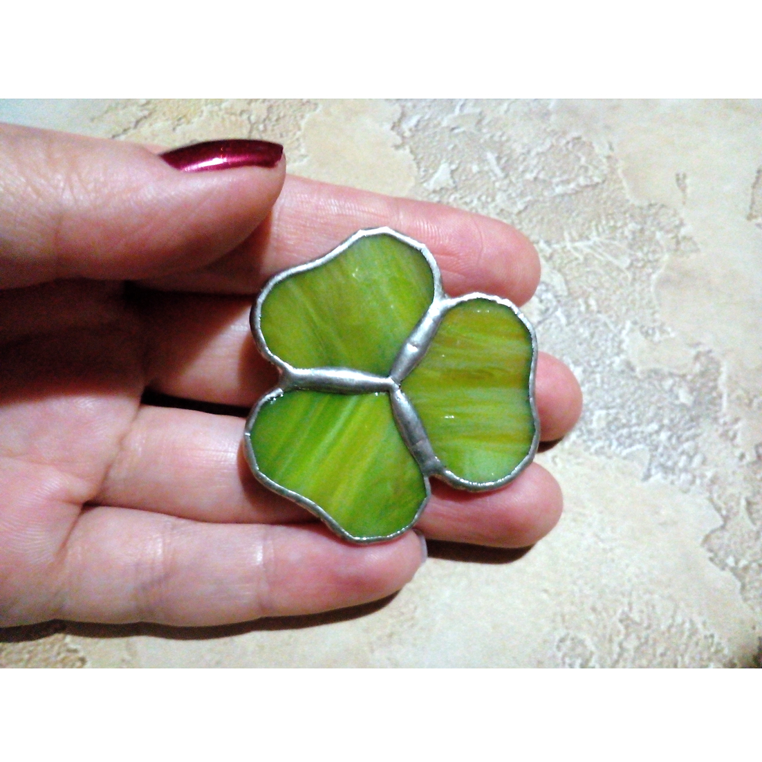 Stained glass brooch, Green trefoil, Shamrock brooch, Irish Inspire