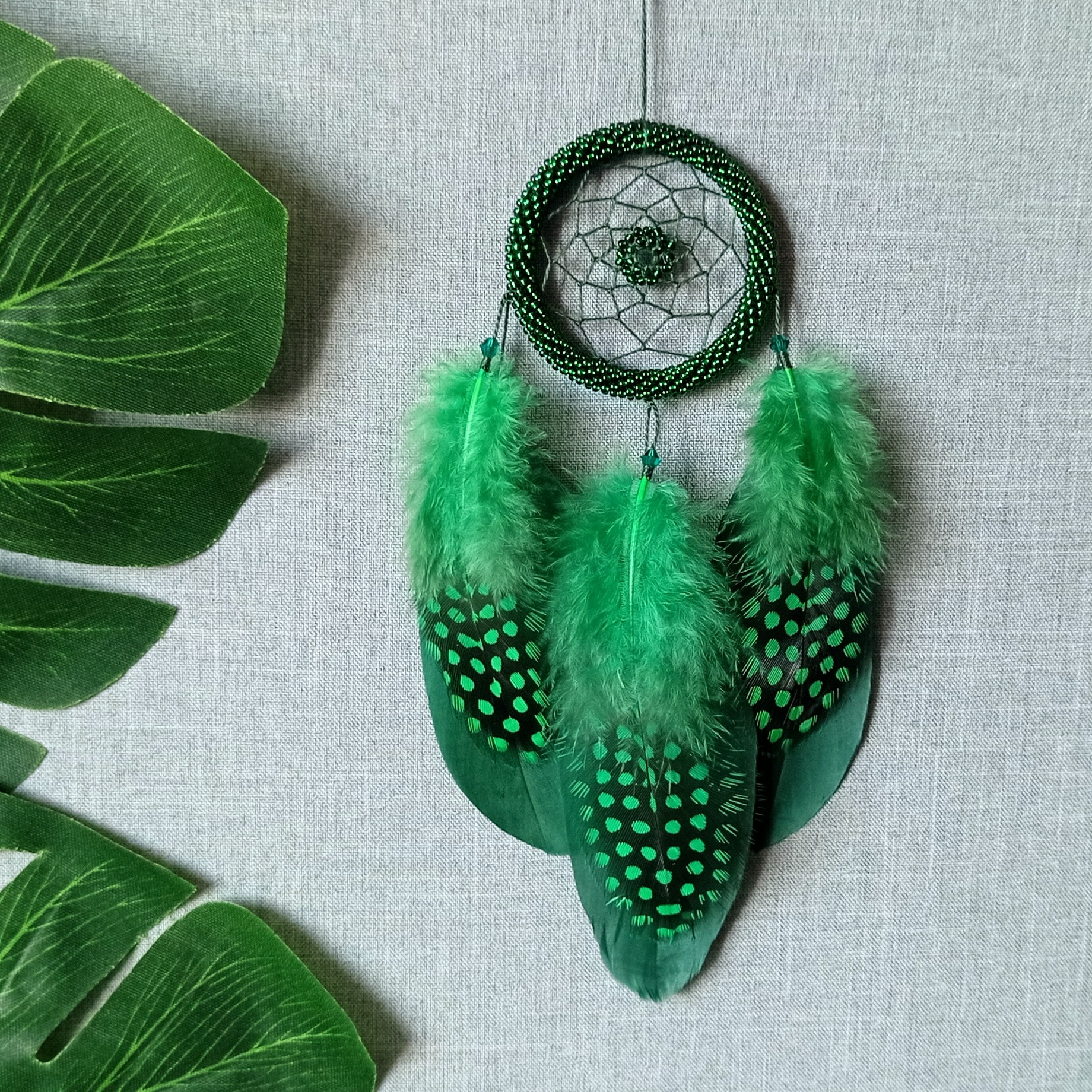 Green dream catcher. Small dreamcatcher for car. Rear view m Inspire