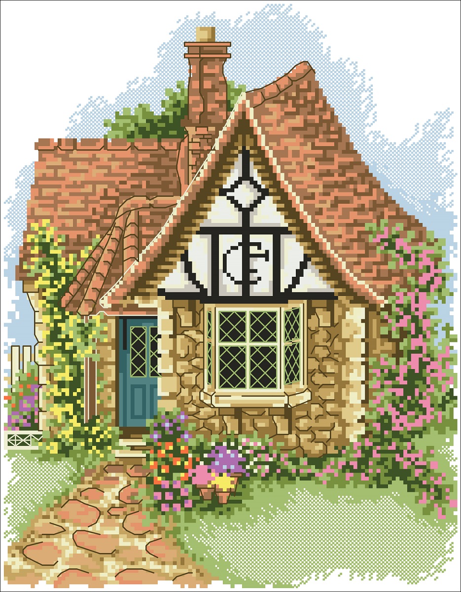 Digital Vintage Cross Stitch Pattern House Village ENGLI Inspire Uplift