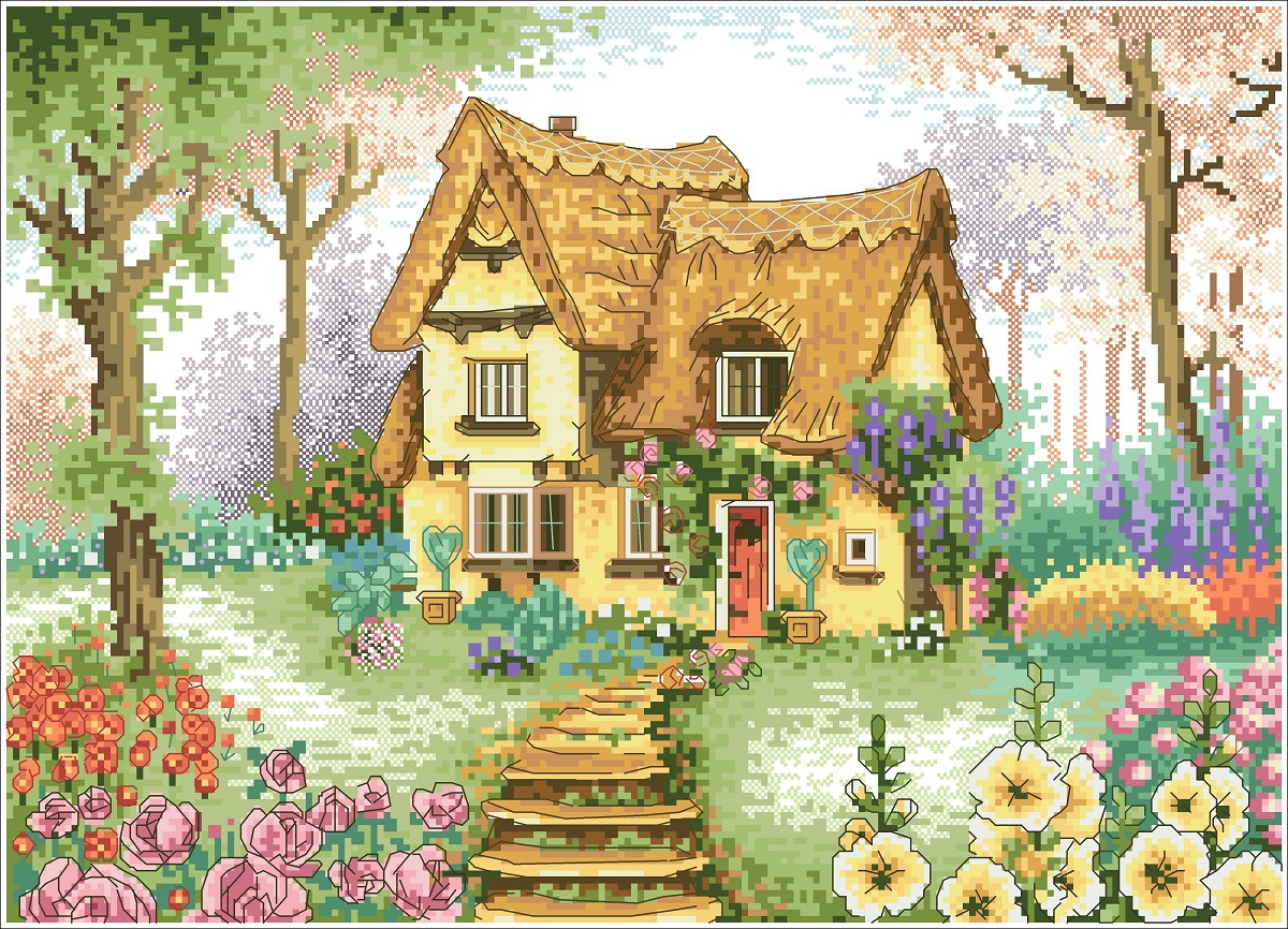 Digital Vintage Cross Stitch Pattern House Village ENGLI Inspire Uplift