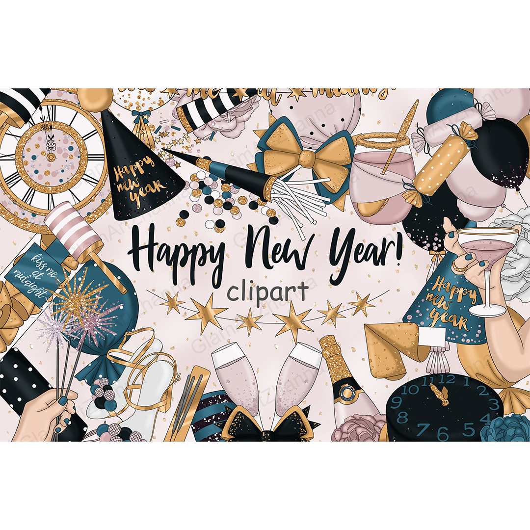 Happy New Year Clipart | Black And Gold Clipart | Inspire Uplift