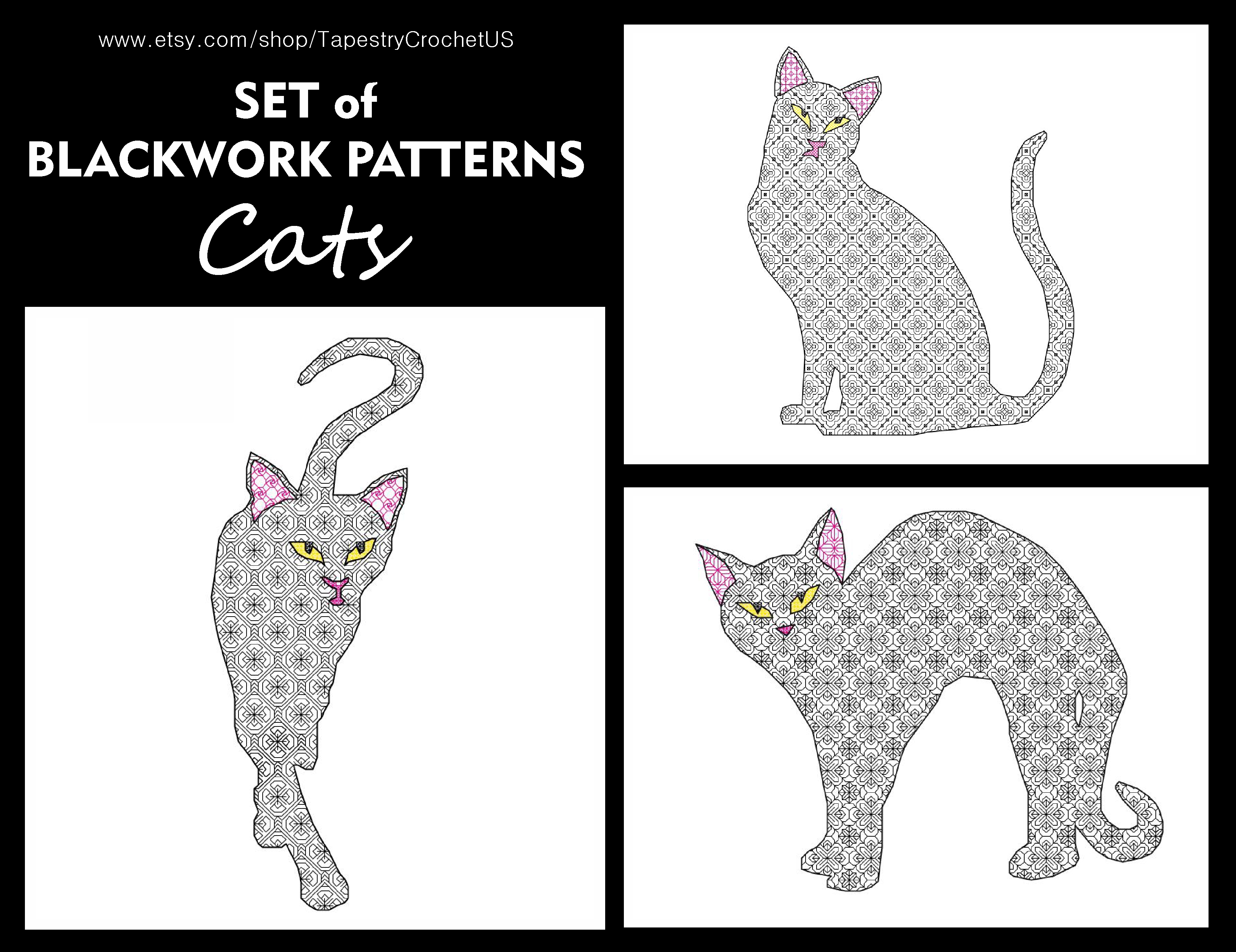 Set of Blackwork patterns - Cats- Cross Stitch Pattern - Emb | Inspire ...