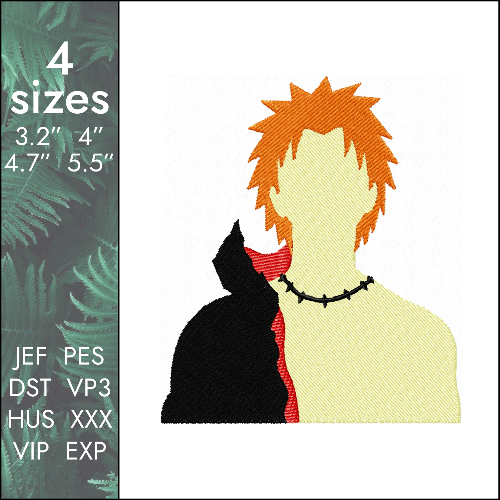 Pain Embroidery Design, Yahiko akatsuki Naruto cartoon anime Inspire