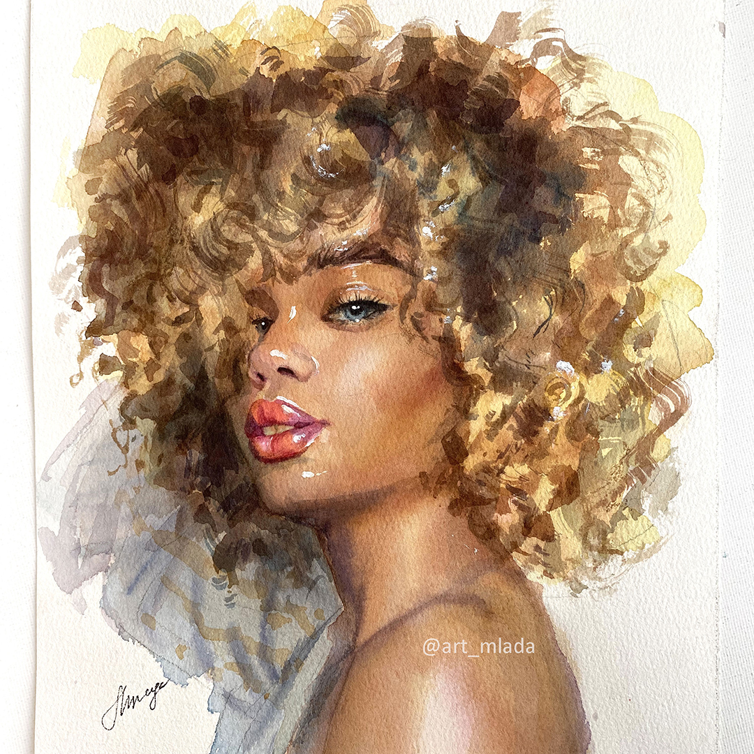 African american girl Original watercolor painting Wall art Inspire