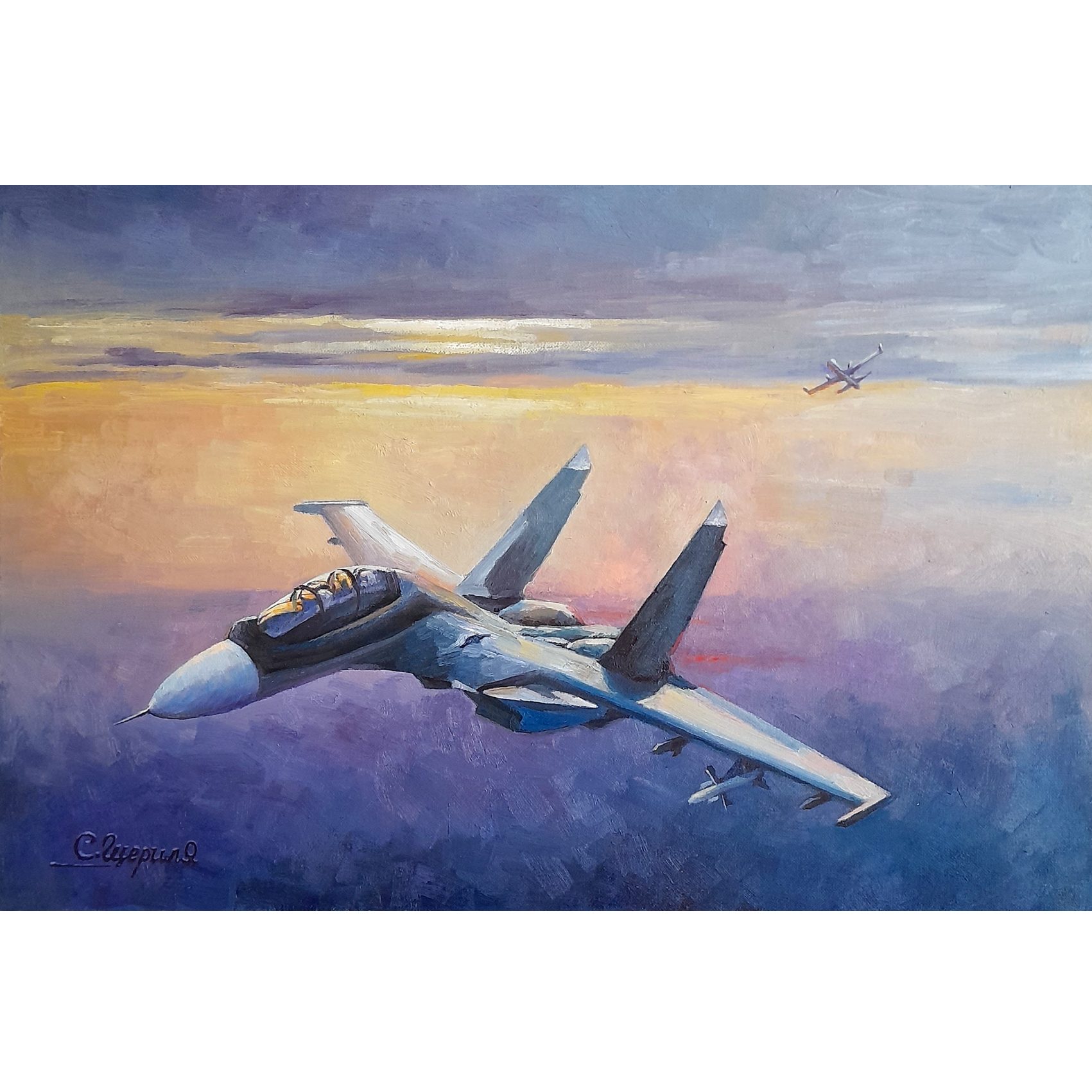 Airplane Painting Sky Original Art Skyscape Artwork 16x24" b Inspire