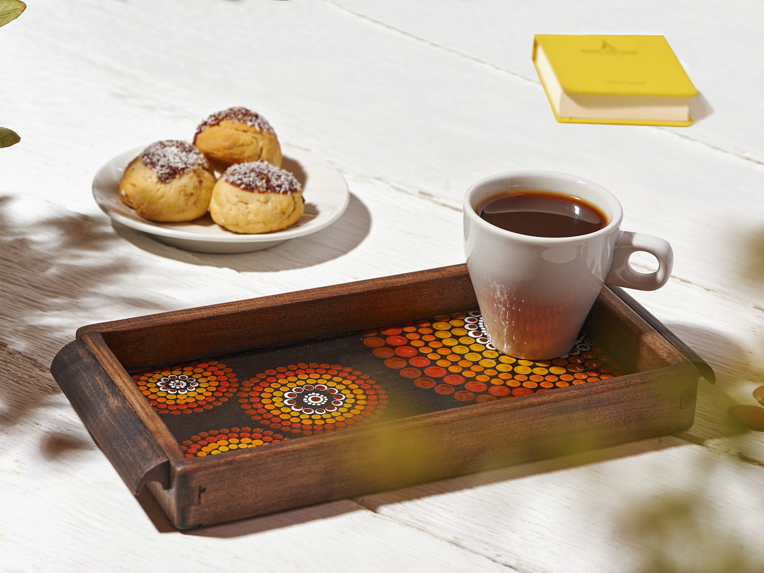 Small wood coffee tray, handpainted, ethnic style Inspire Uplift