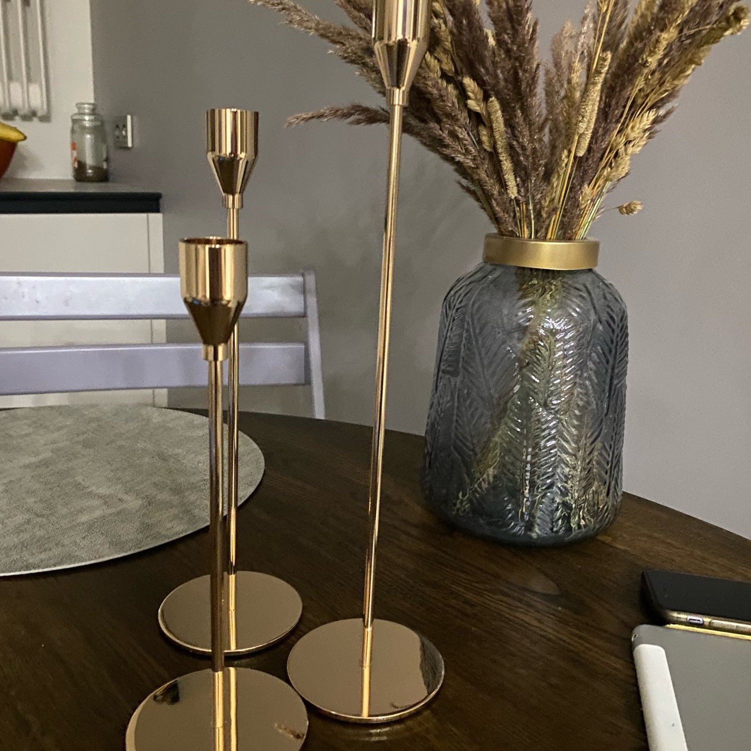 Gold Candlestick Holders, Set of 3 Tall Yellow Gold Taper Ca | Inspire ...