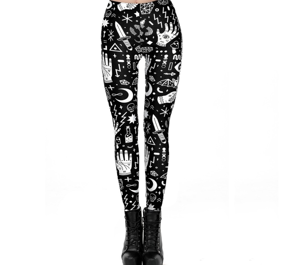 Black Cute Witchcraft Leggings Womens Printed Spooky Cartoon Inspire