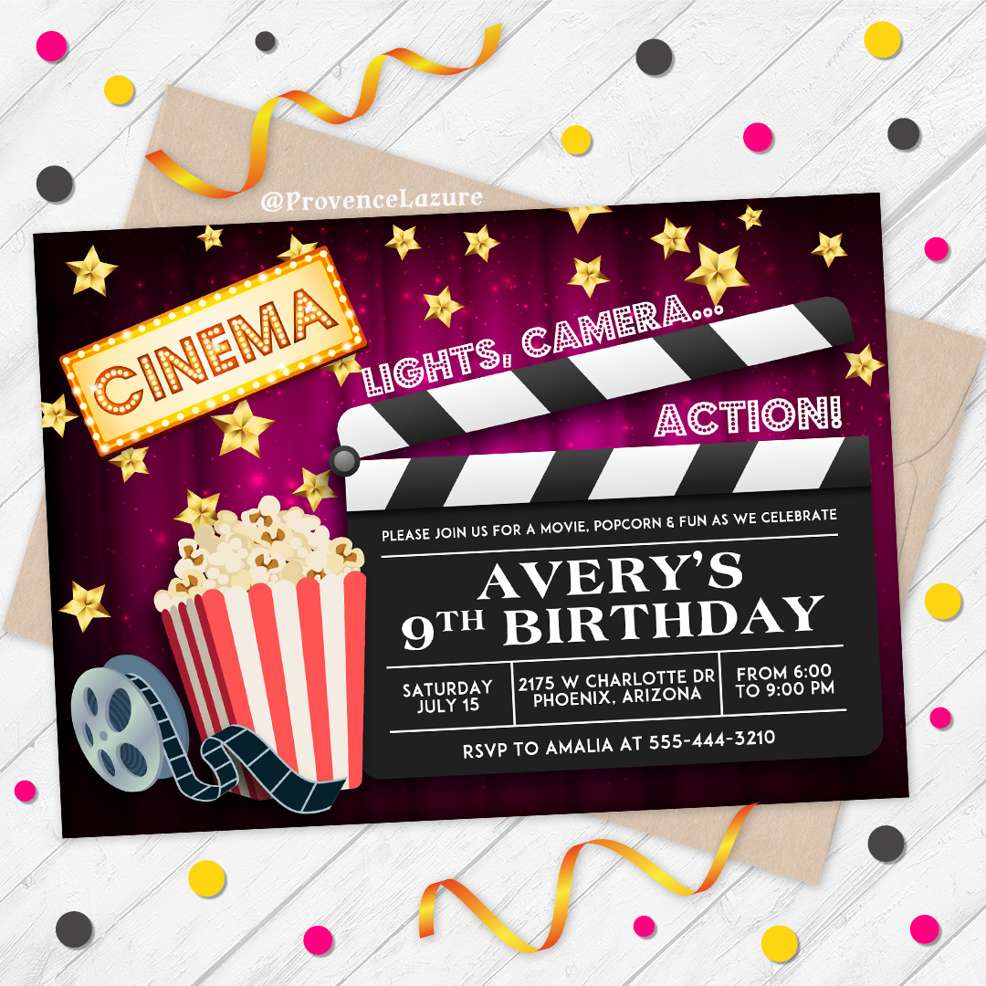 Movie Party Invitation, Movie Birthday Invite, Movie Night - Inspire Uplift