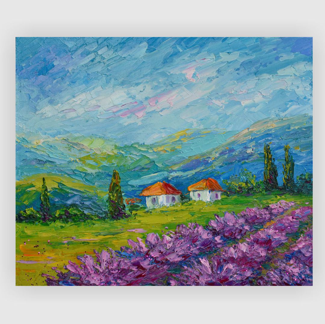 Tuscany painting Lavender field original art landscape artwo - Inspire ...