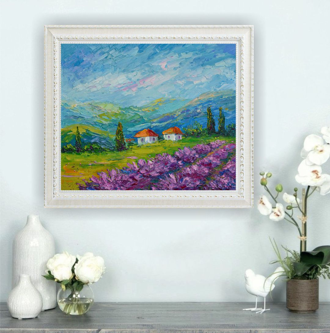Tuscany painting Lavender field original art landscape artwo - Inspire ...