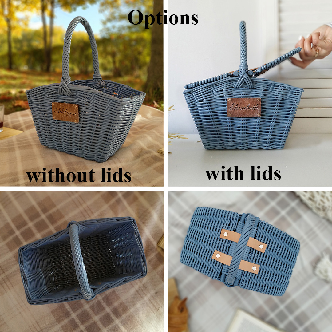 Pink picnic basket with lids Personalized woven basket for g Inspire