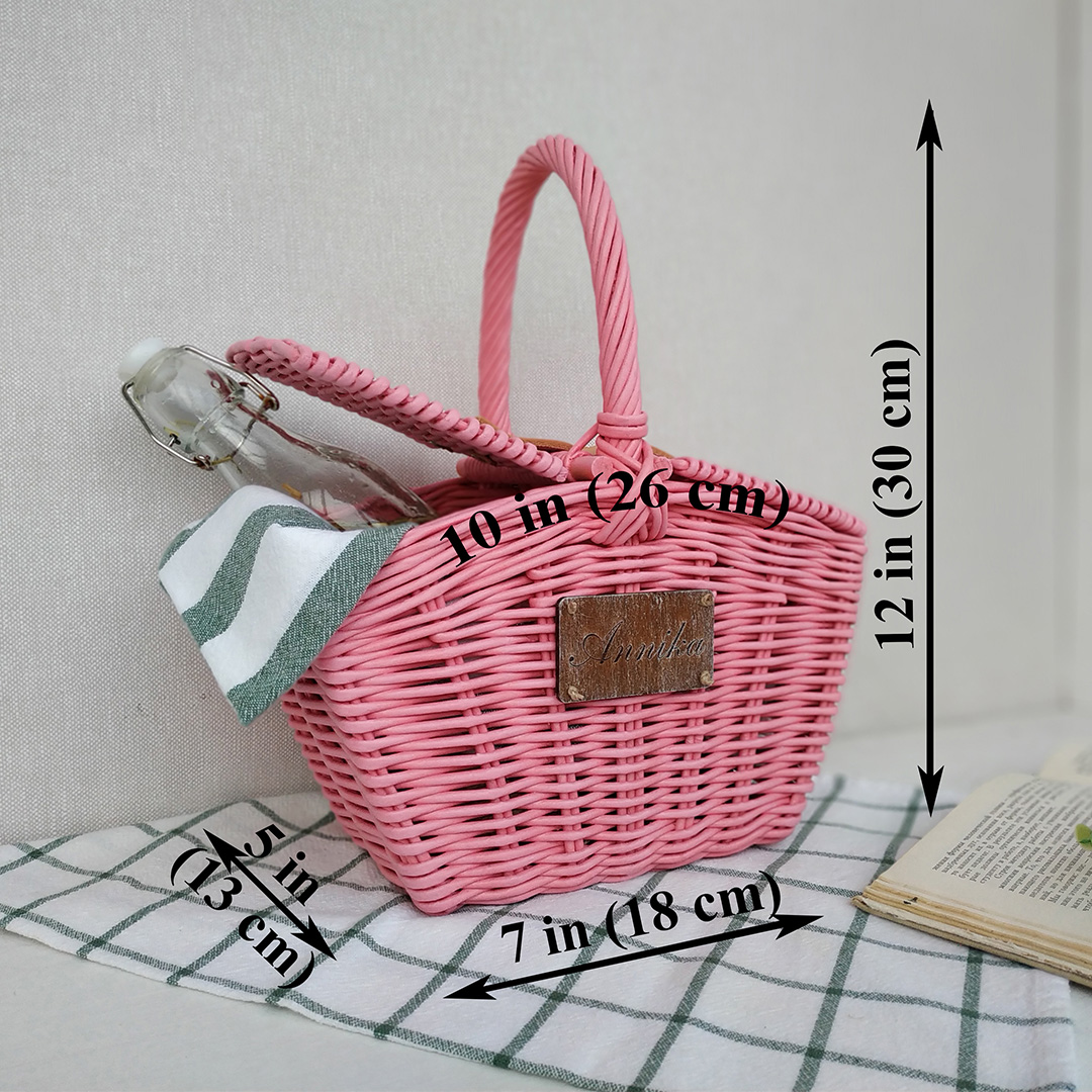 Pink picnic basket with lids Personalized woven basket for g Inspire