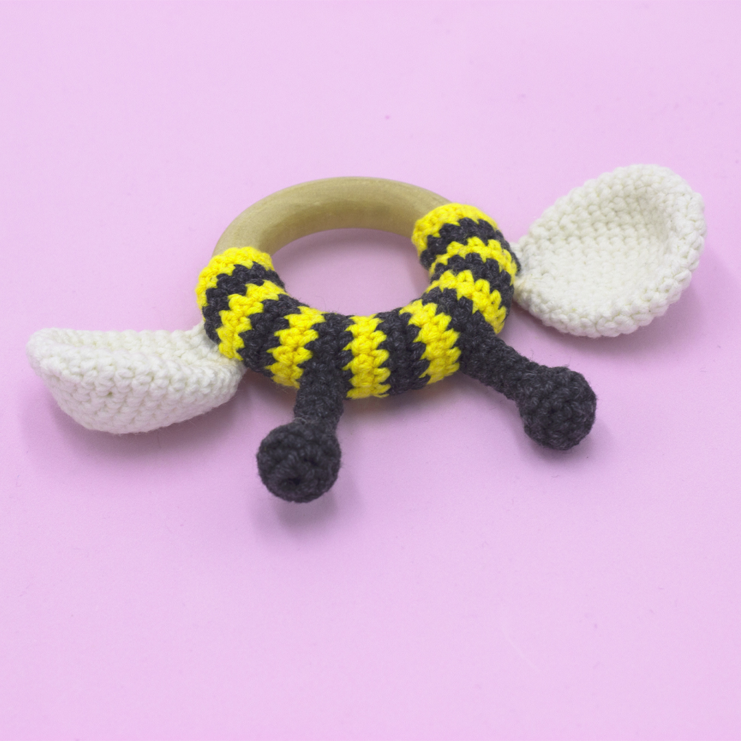 Baby rattle honey bee, bee teething toy, bumble bee sensory Inspire