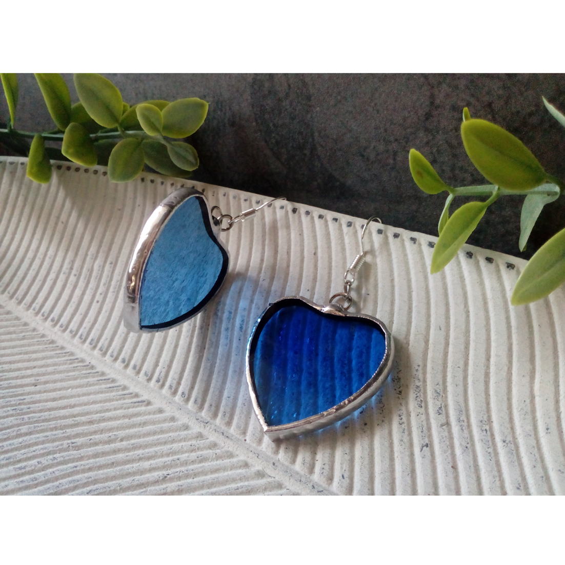 Blue Reflective Heart Earrings - Acrylic & Stainless Steel, Fashion Lover Style For Women & Girls 4 thumbnail image