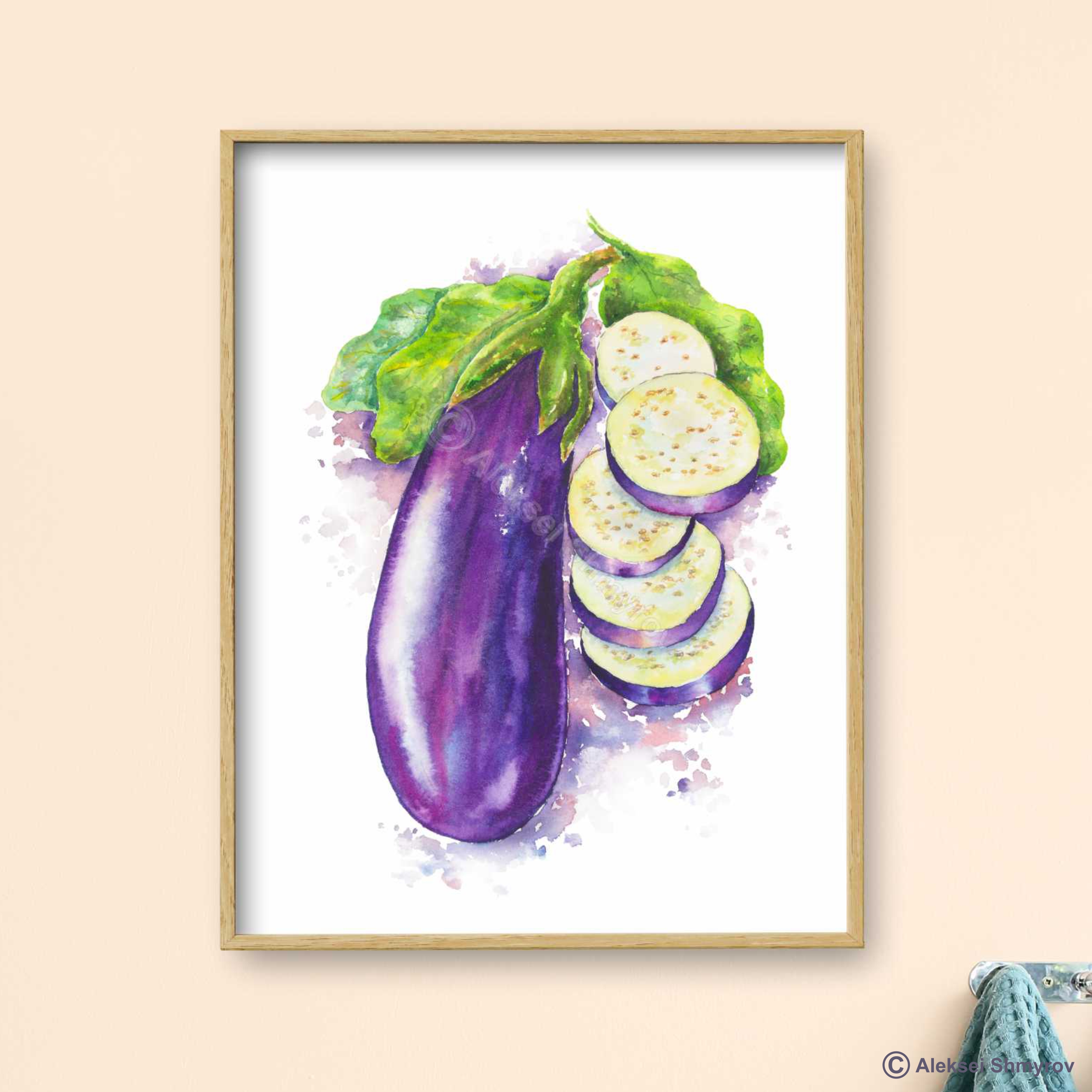 Eggplant Art Print, Kitchen Wall Decor, Vegetables Art, Wate Inspire