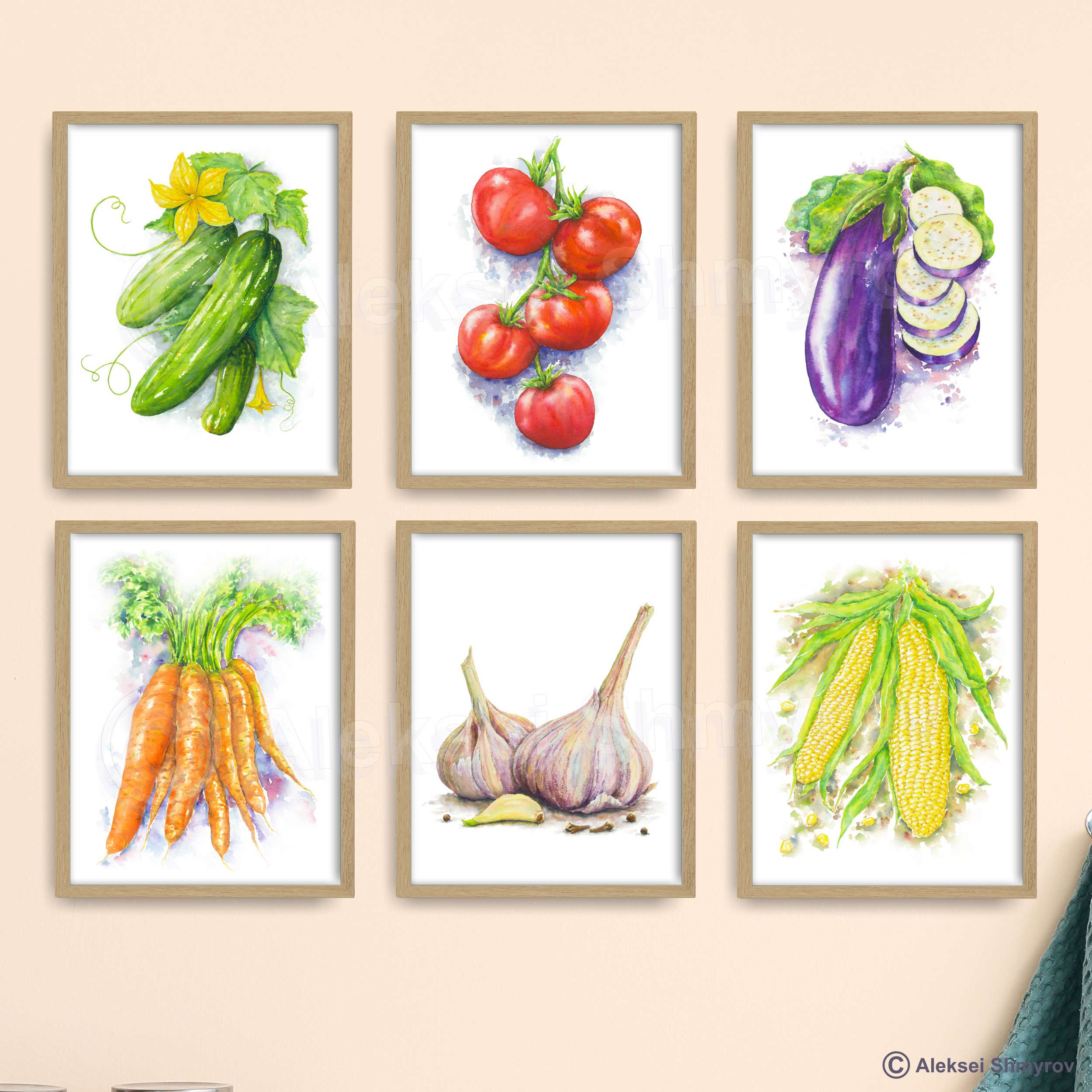 Set of 6 Vegetables Art Print, Kitchen Wall Decor, Vegetable Inspire