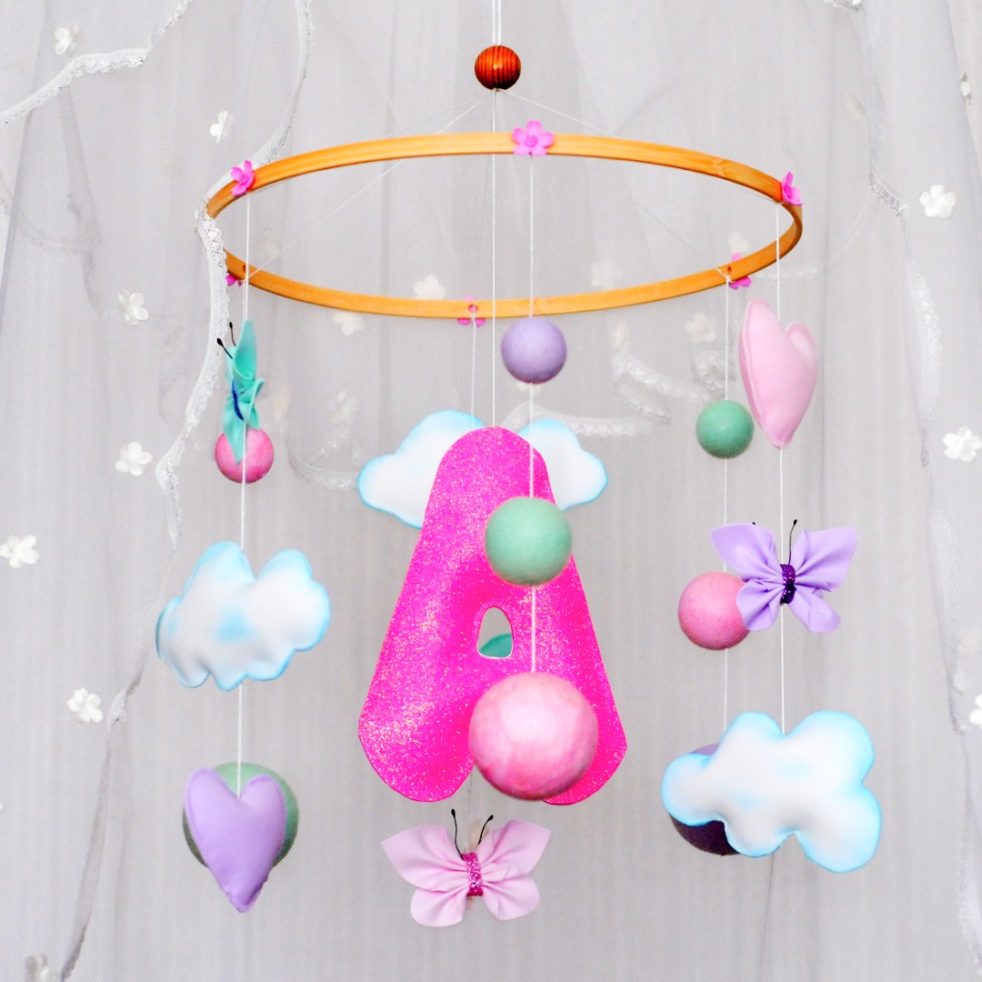 Baby crib mobile with Initial name. Custom baby mobile. Pers Inspire Uplift