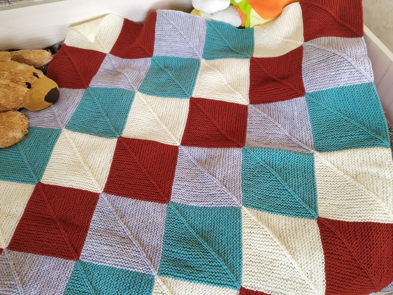 Hand knit baby blanket, wool baby blanket square Inspire Uplift