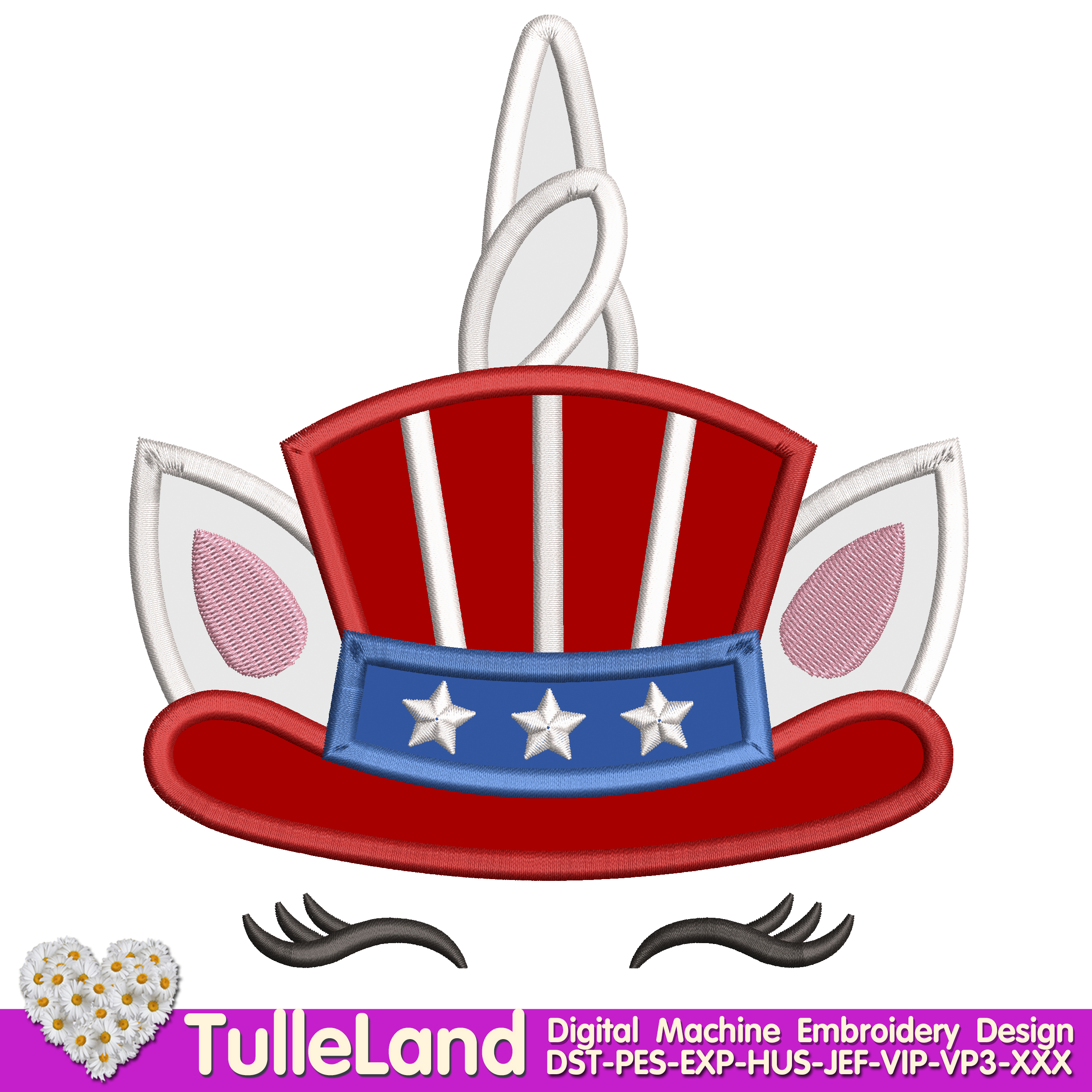 Unicorn Uncle Sam Hat 4th July applique Machine embroidery Inspire Uplift