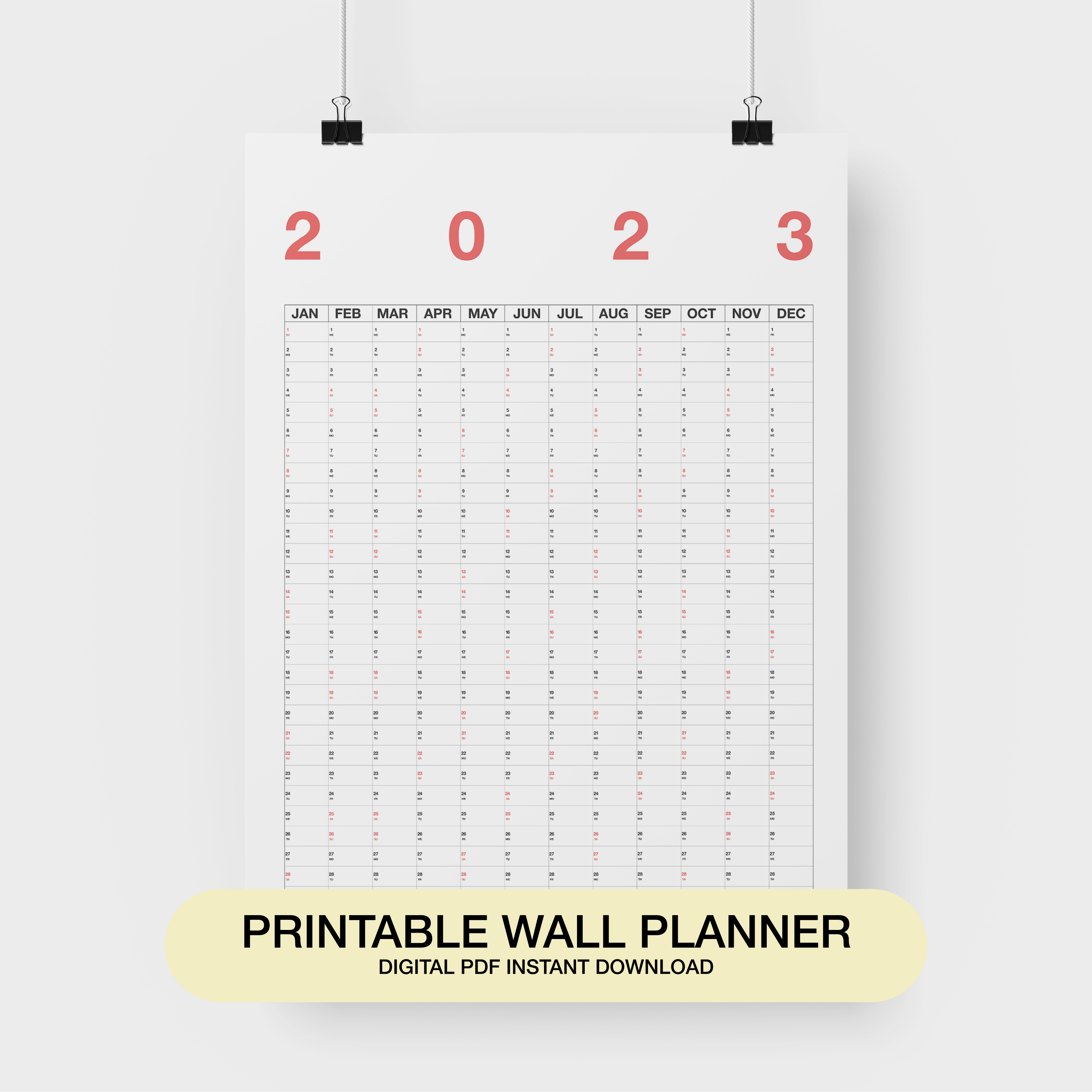 Printable wall planner 2023 Vertical wall dated calendar Inspire Uplift