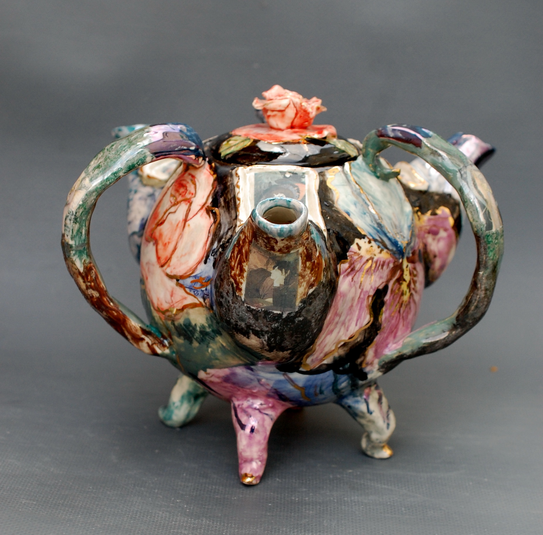 Unusual teapot Three spouts Teapot Porcelain Hand painted t Inspire