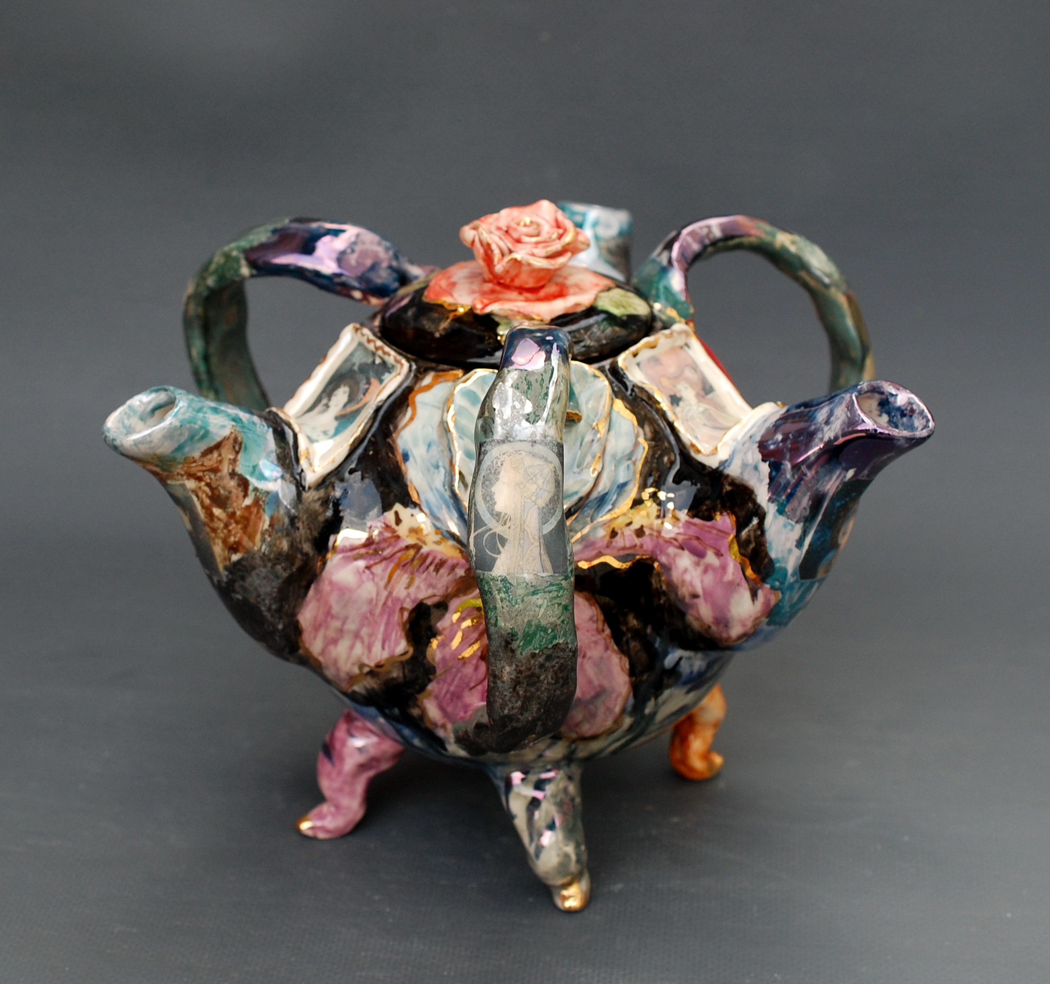 Unusual teapot Three spouts Teapot Porcelain Hand painted t Inspire