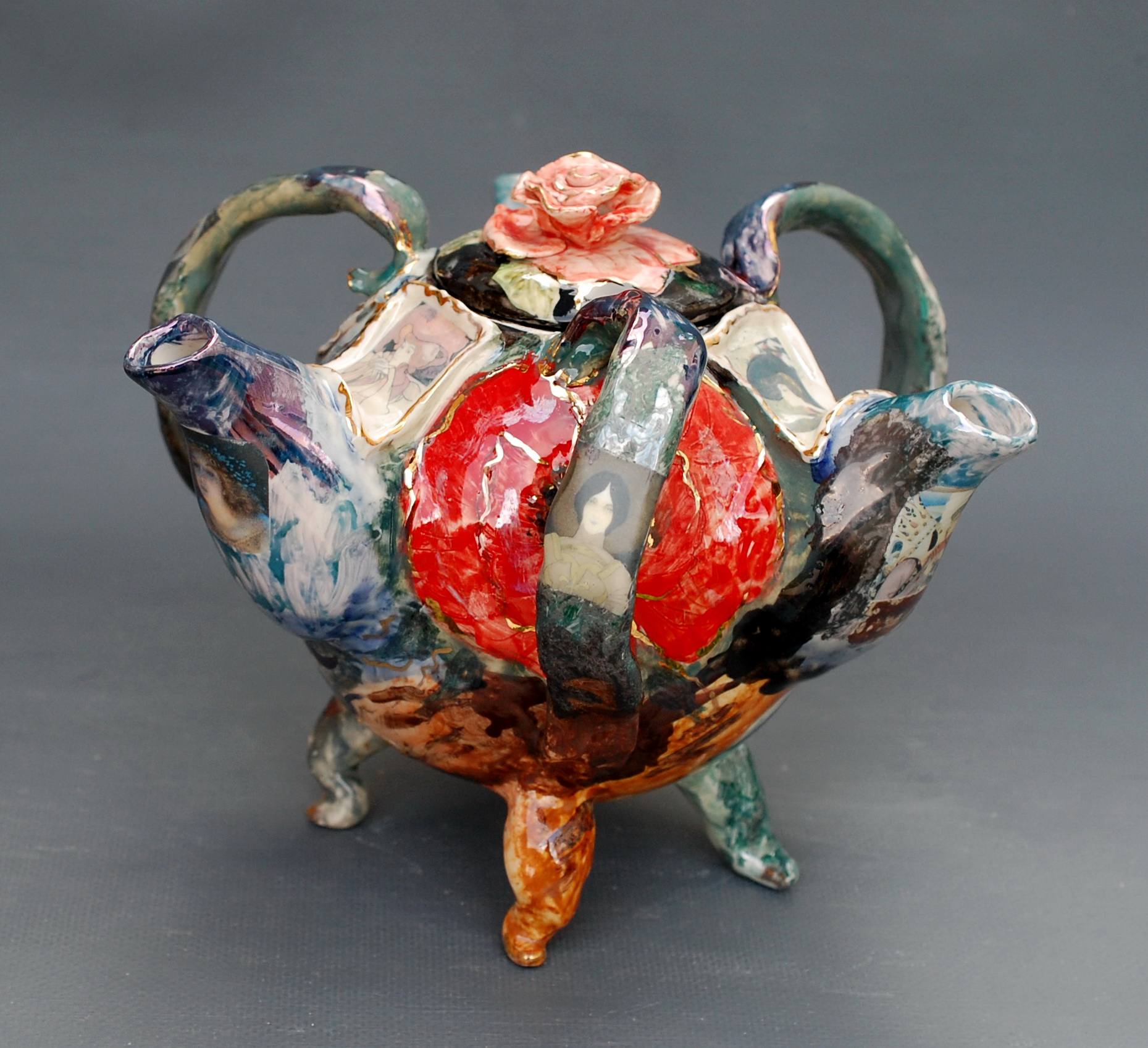 Unusual teapot Three spouts Teapot Porcelain Hand painted t Inspire