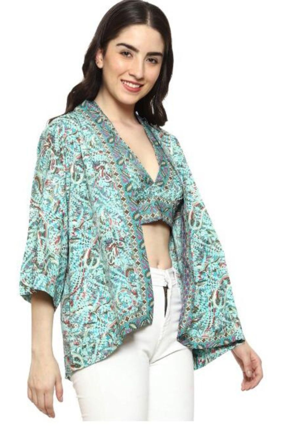 SILK BLEND PINK KIMONO JACKET WITH CROP TOP Inspire Uplift