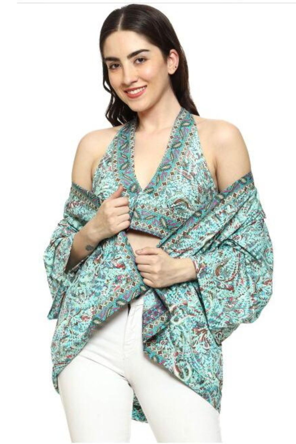 SILK BLEND PINK KIMONO JACKET WITH CROP TOP Inspire Uplift