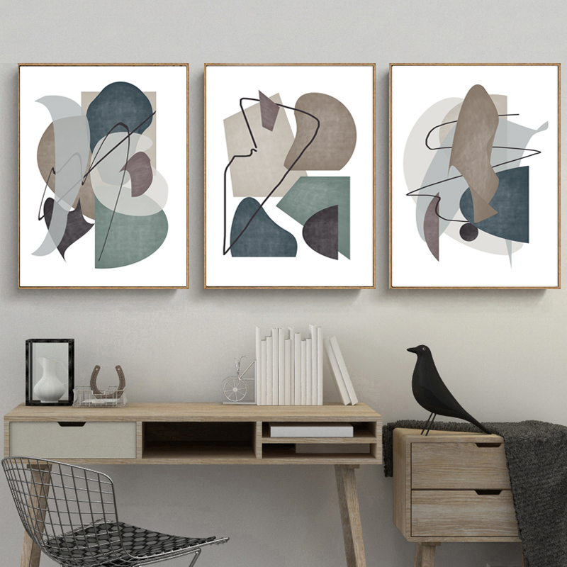 Abstract Triptych Navy Gray Wall Art Grey Abstract Art Moder Inspire