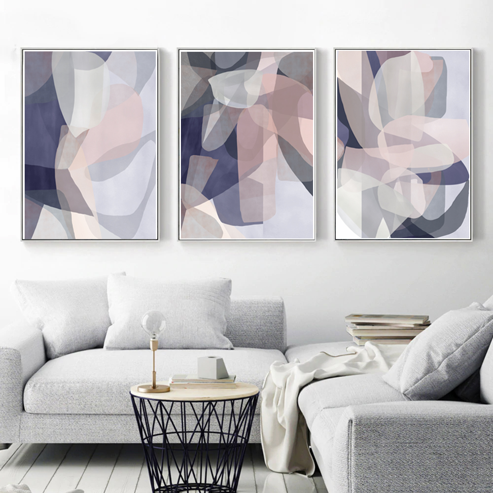 Gray Pink Wall Art Abstract Triptych 3 Piece Prints Bedroom Inspire Uplift