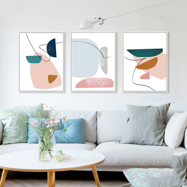 Abstract Print Gray Pink Wall Art Set of 3 Living Room Decor Inspire Uplift