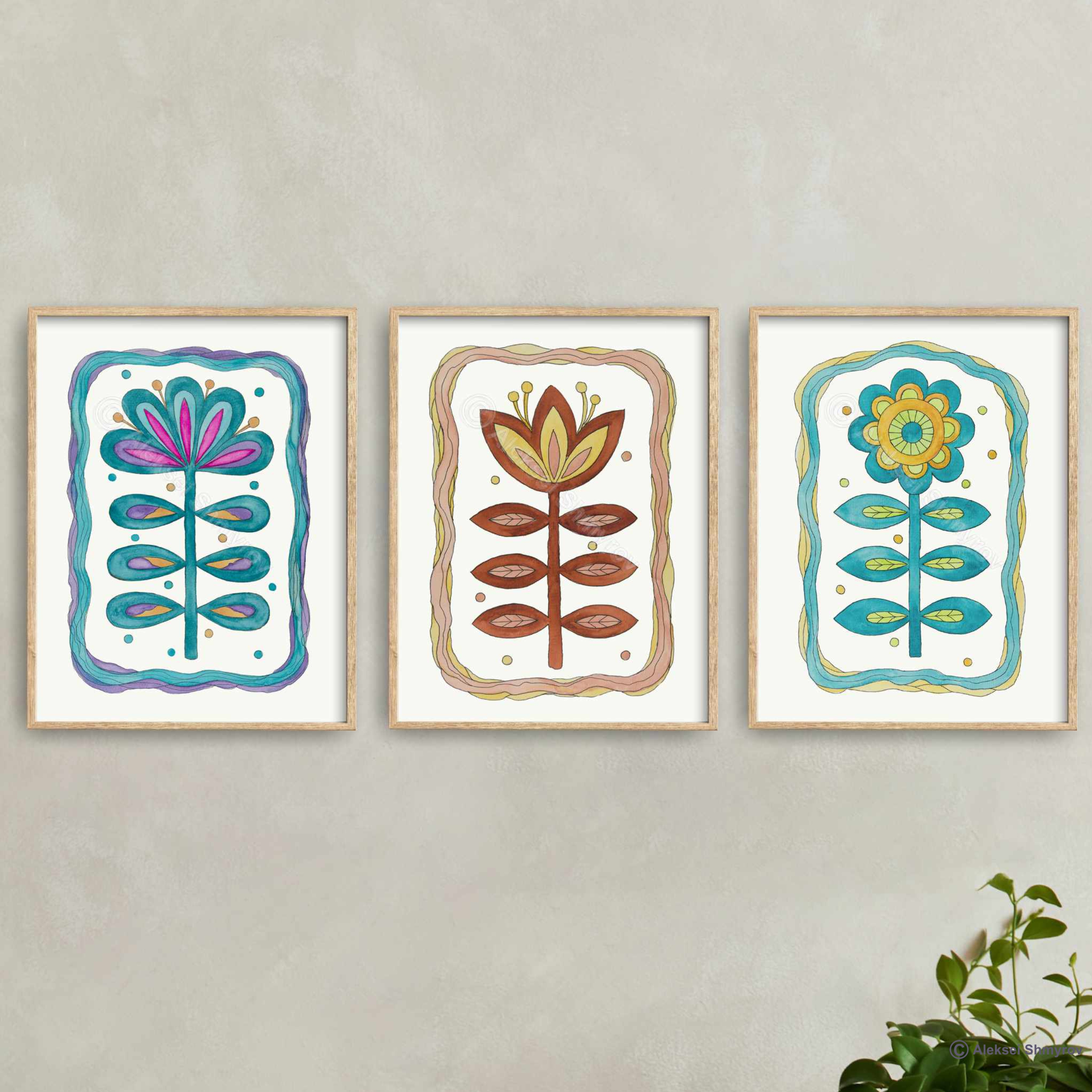 Set of 3 Boho Wall Art Prints, Abstract Floral Art, Boho Pri Inspire