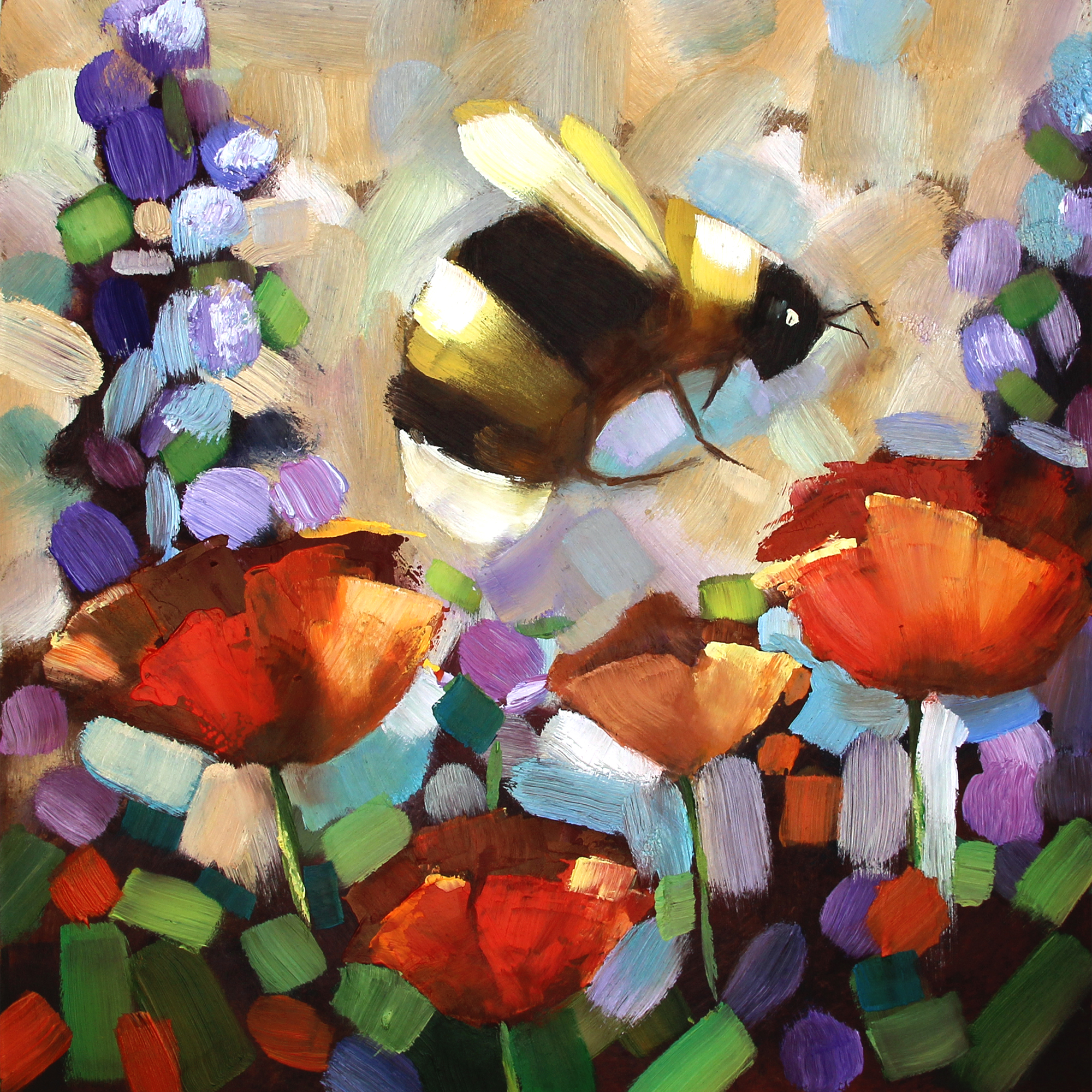 Bee Oil Painting Flower Original Art Impasto Painting Poppy - Inspire ...