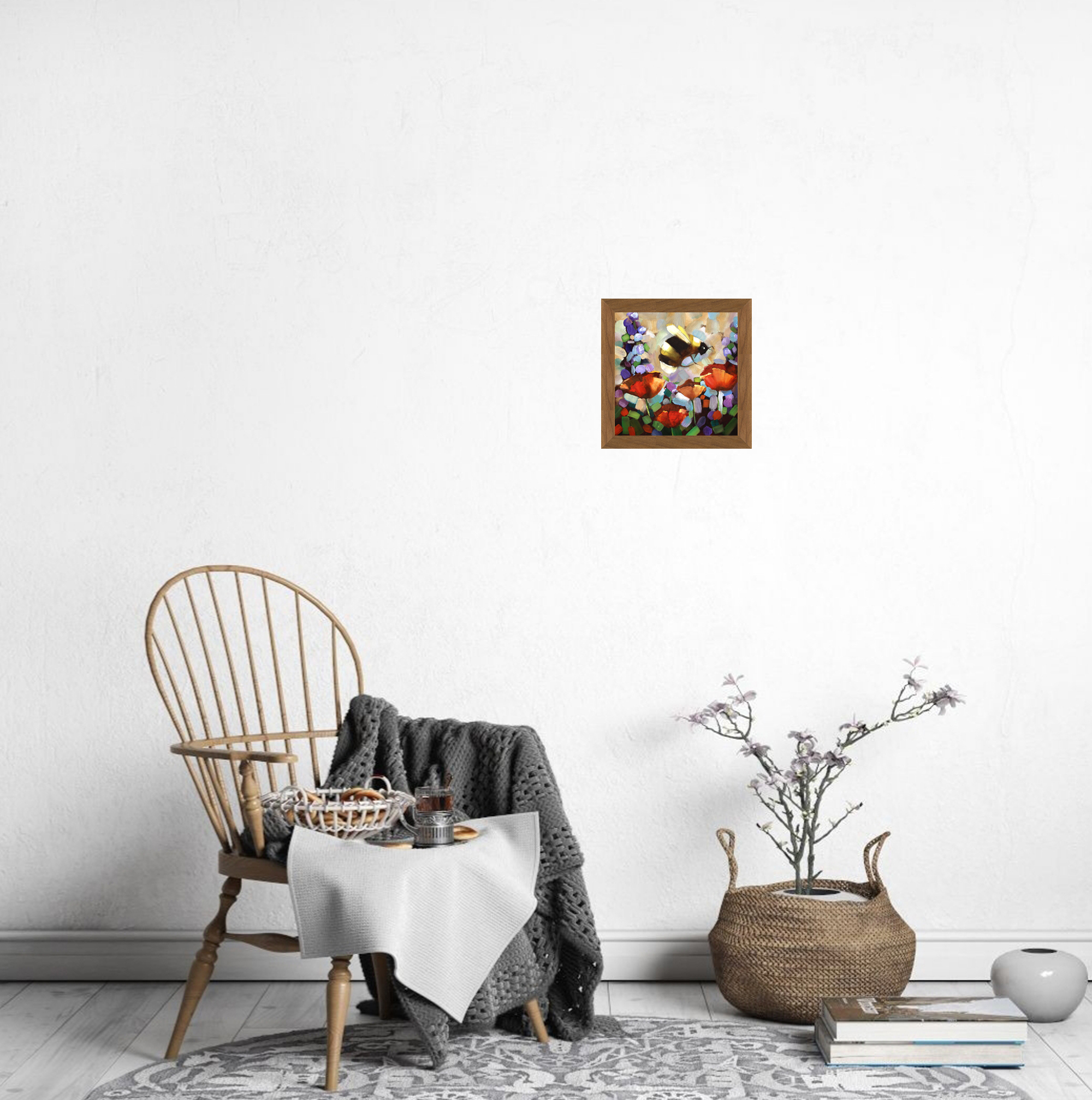 Bee Oil Painting Flower Original Art Impasto Painting Poppy - Inspire ...