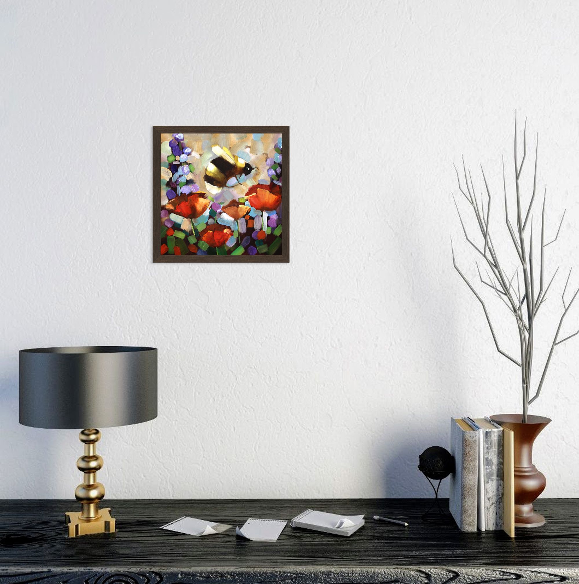 Bee Oil Painting Flower Original Art Impasto Painting Poppy - Inspire ...