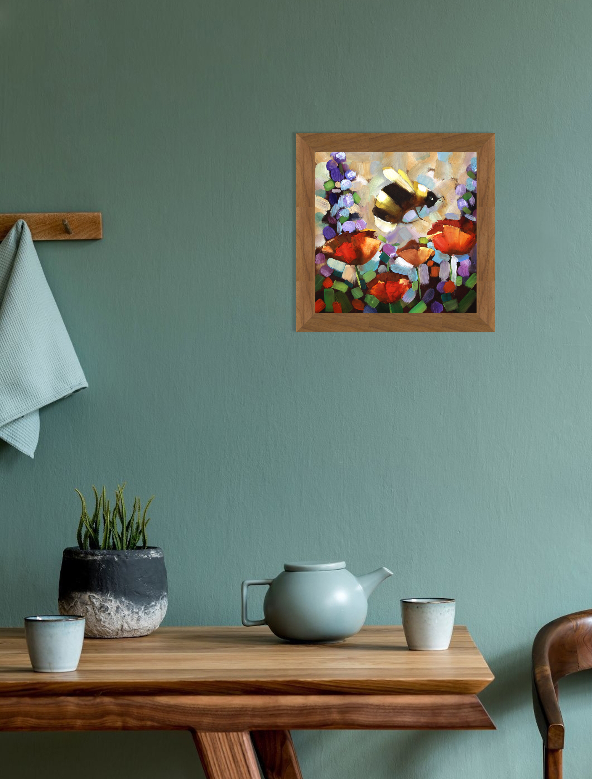 Bee Oil Painting Flower Original Art Impasto Painting Poppy - Inspire ...