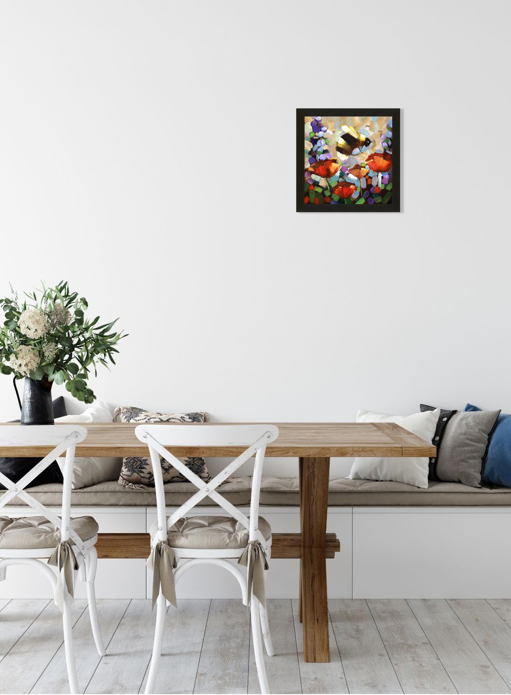 Bee Oil Painting Flower Original Art Impasto Painting Poppy - Inspire ...