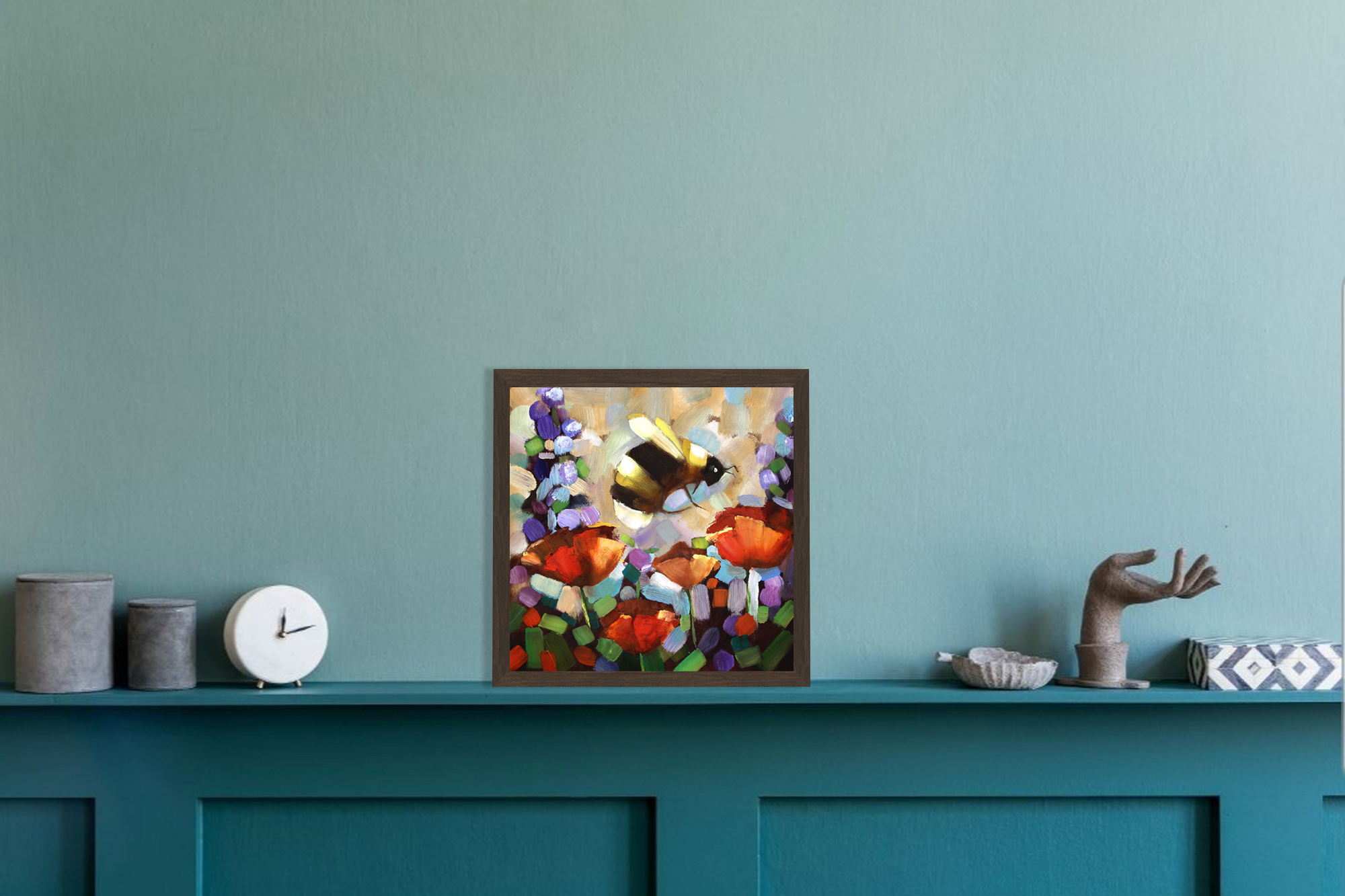 Bee Oil Painting Flower Original Art Impasto Painting Poppy - Inspire ...