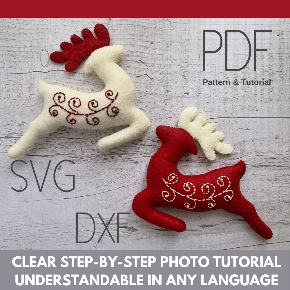 Felt Deer Christmas ornaments pattern PDF SVG Inspire Uplift