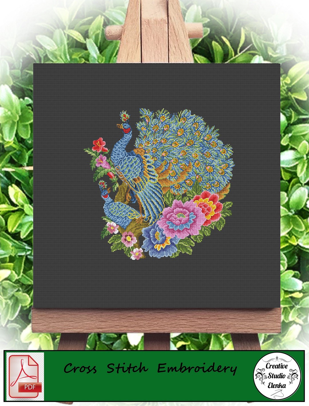Cross stitch pattern Two peacocks Inspire Uplift
