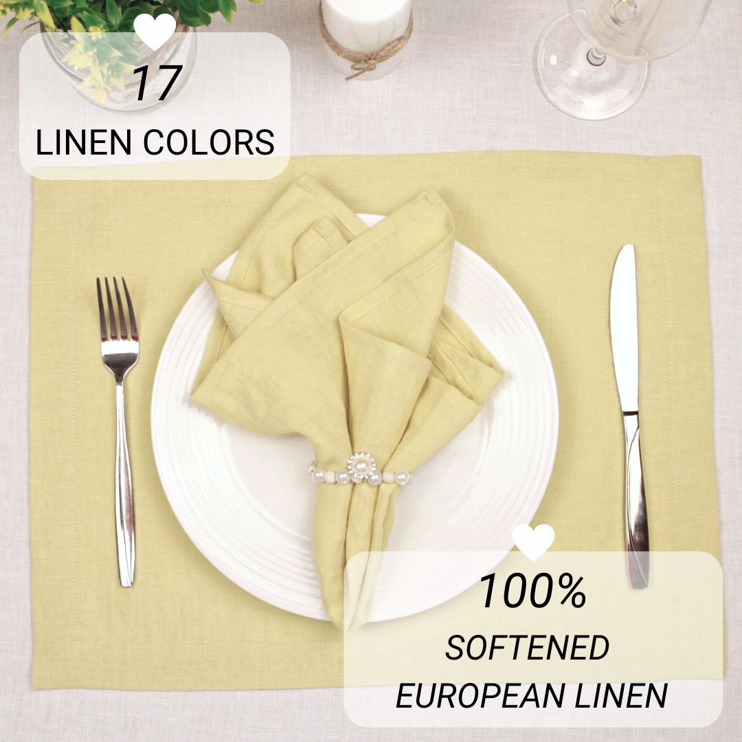 Light yellow linen placemats set / Lemon custom cloth placem Inspire