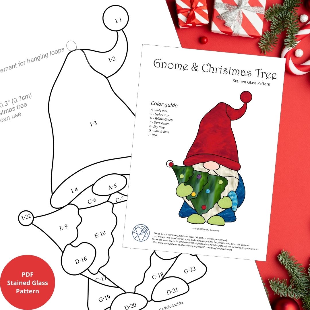 Stained Glass Pattern Gnome With Christmas Tree Suncatcher Inspire 