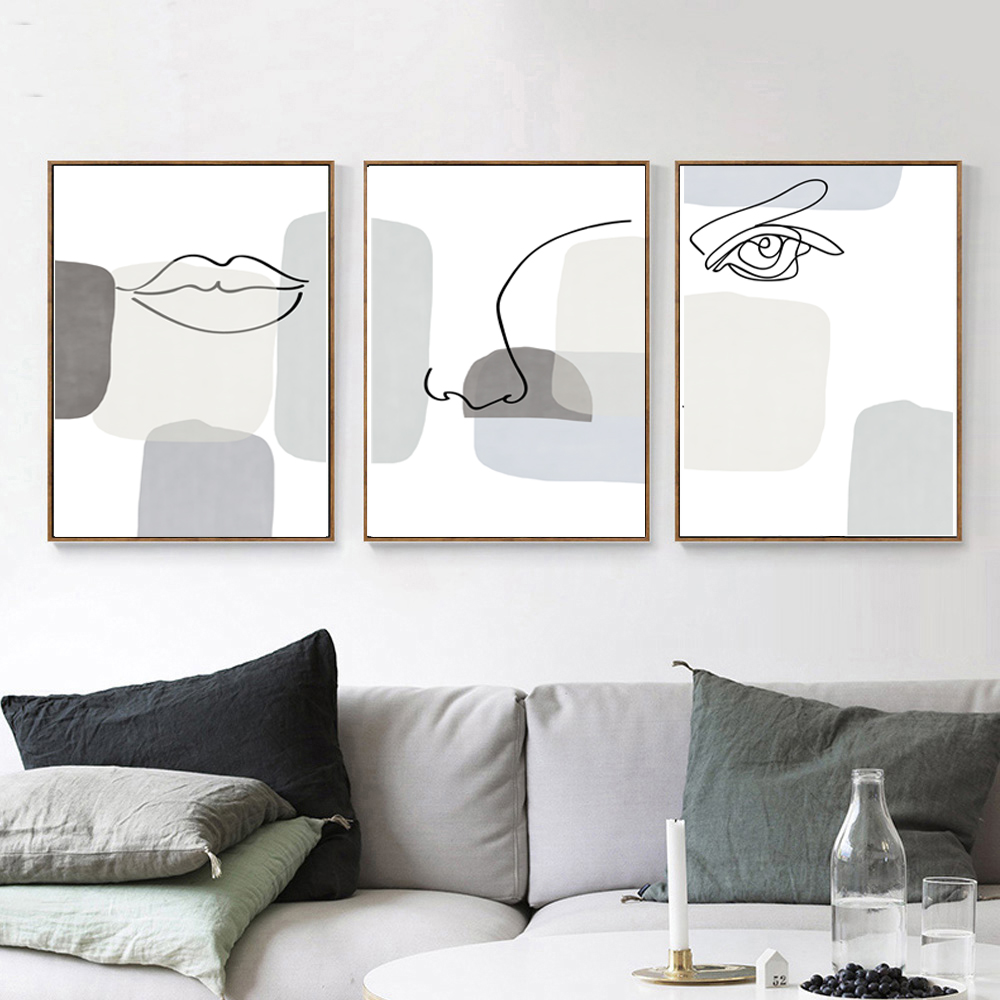 Line Drawing Face Line Art Blue Wall Art Women Set of 3 Prin | Inspire ...