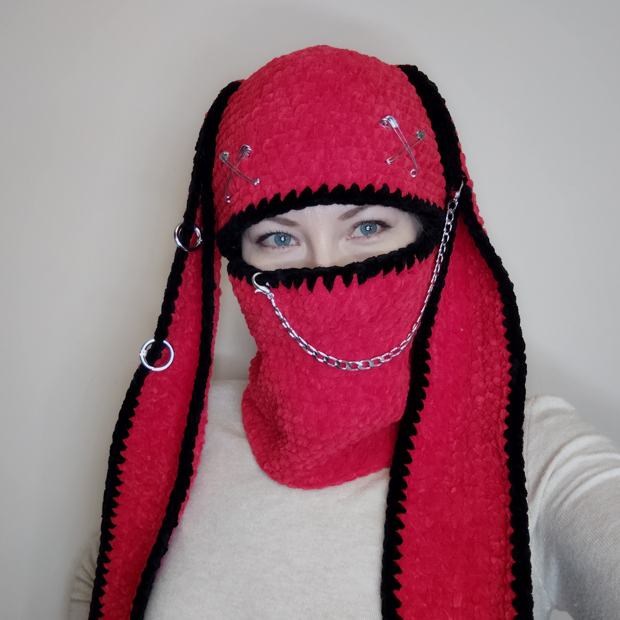 帽子 c0mi / new iruse2 23aw lop ear balaclava Y2k Knit Balaclava Face Mask for Women Men Bunny Ear Horn