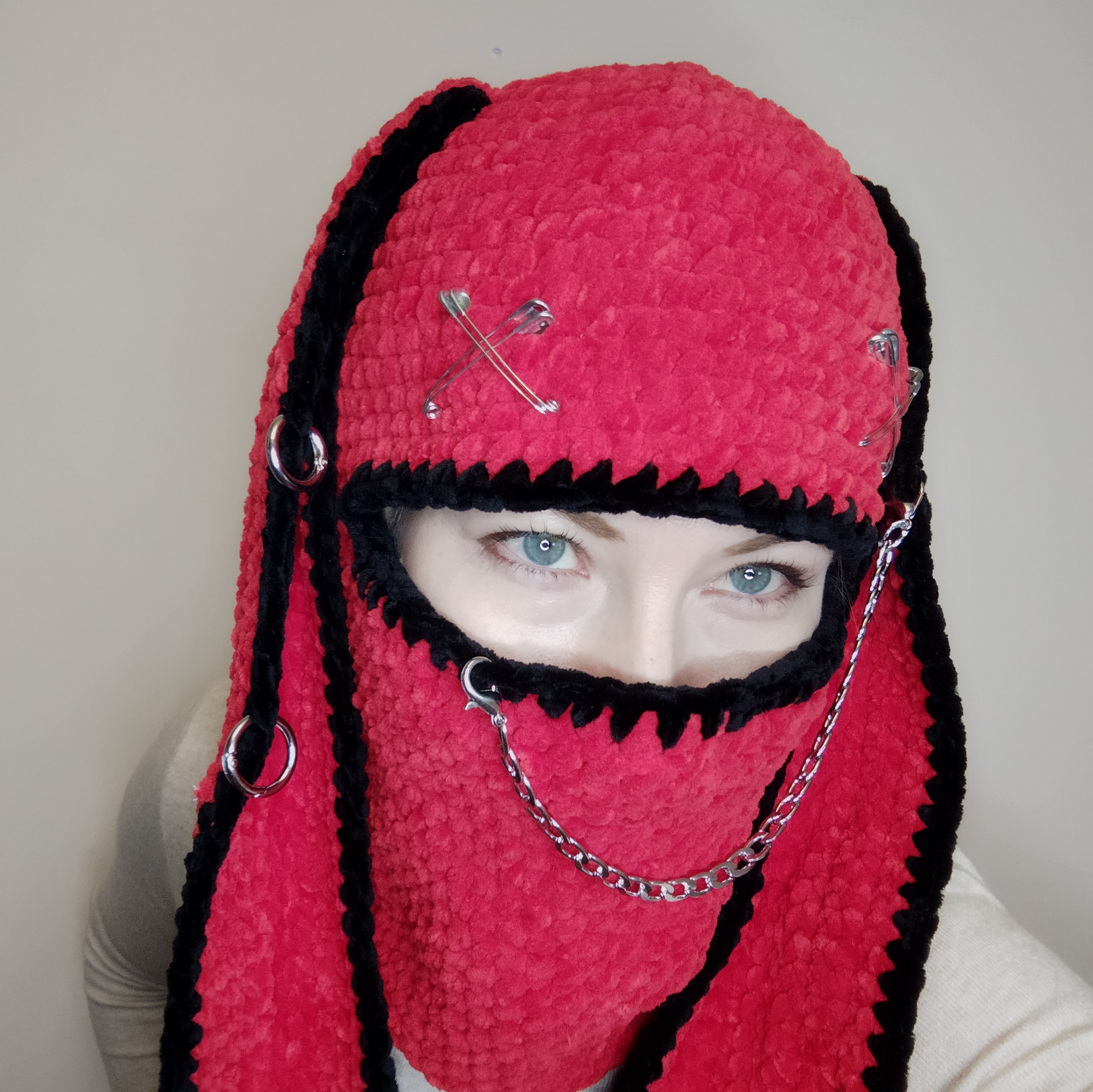 Red bunny balaclava crochet Balaclava with bunny ears