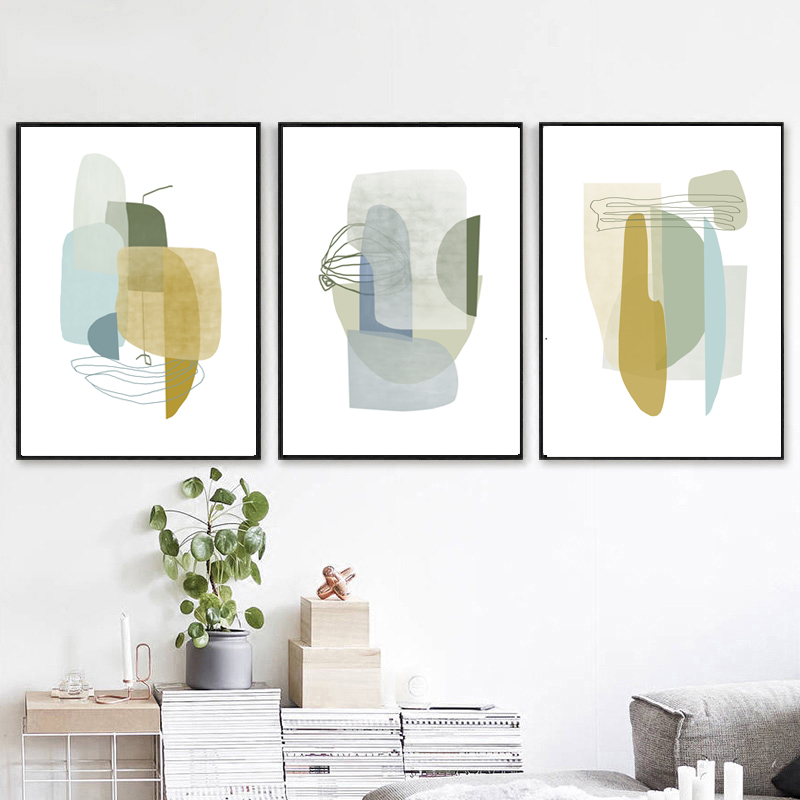 Gray Yellow Wall Art Abstract Painting Modern Artwork Prints Inspire